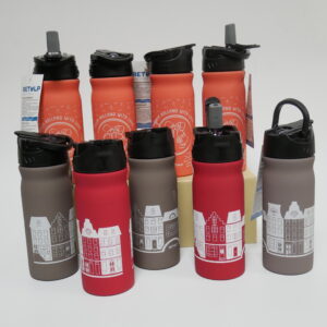 i) Waterfles met rietje. roestvrijstaal 400ml